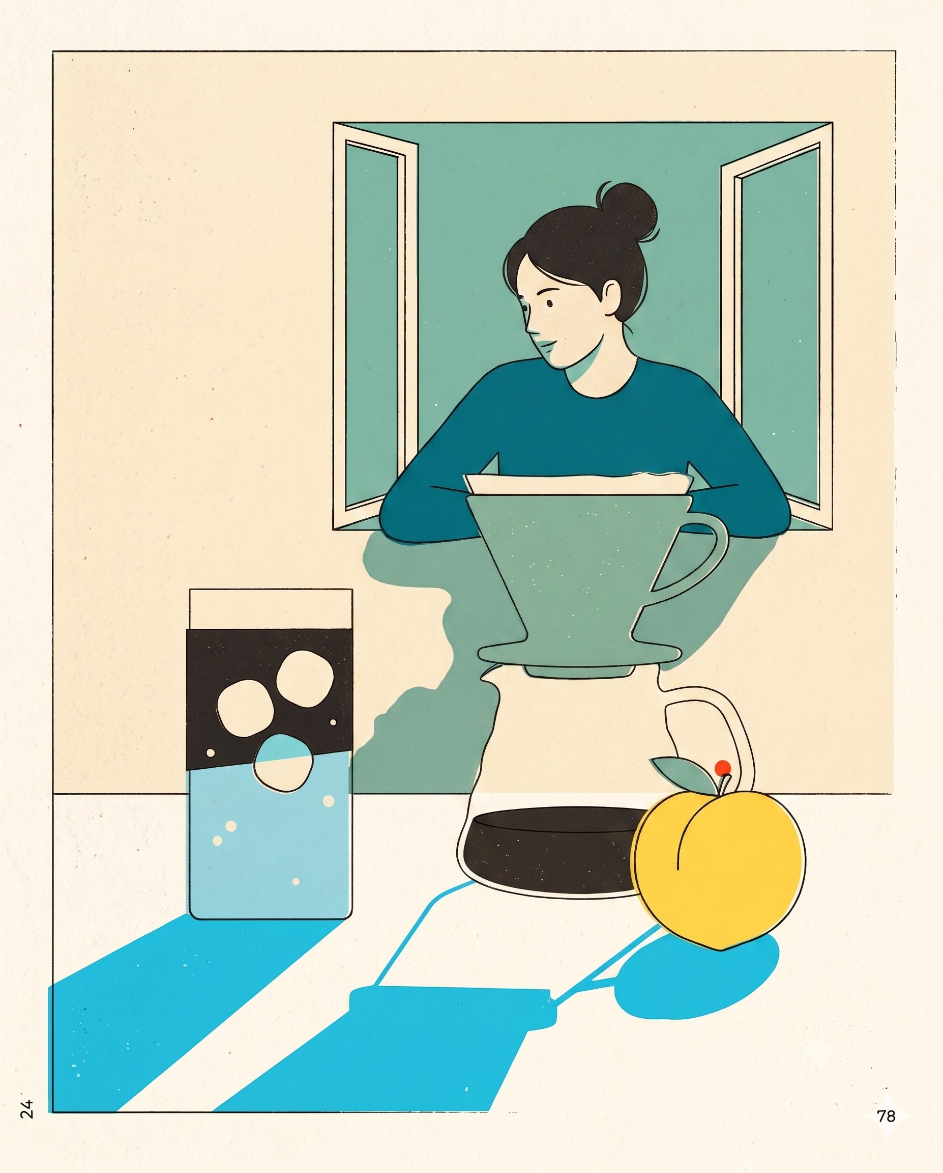 Young woman behind a pourover, open window